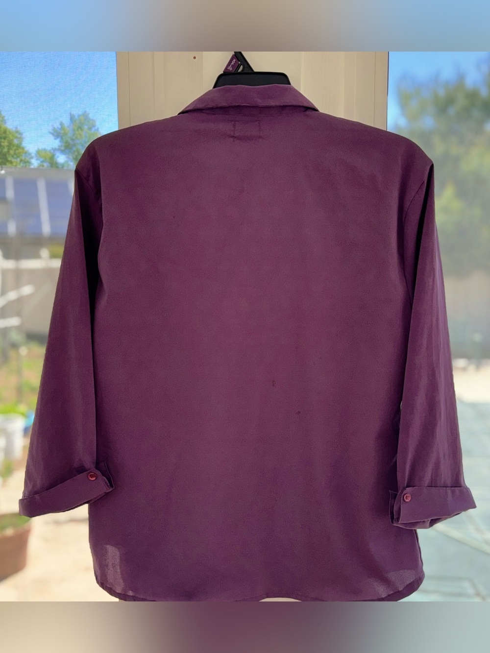 UNITI Women Plus Size 1X Stretch Button Up Shirt Plum Purple Roll Tab 3/4 Sleeve - Picture 11 of 12